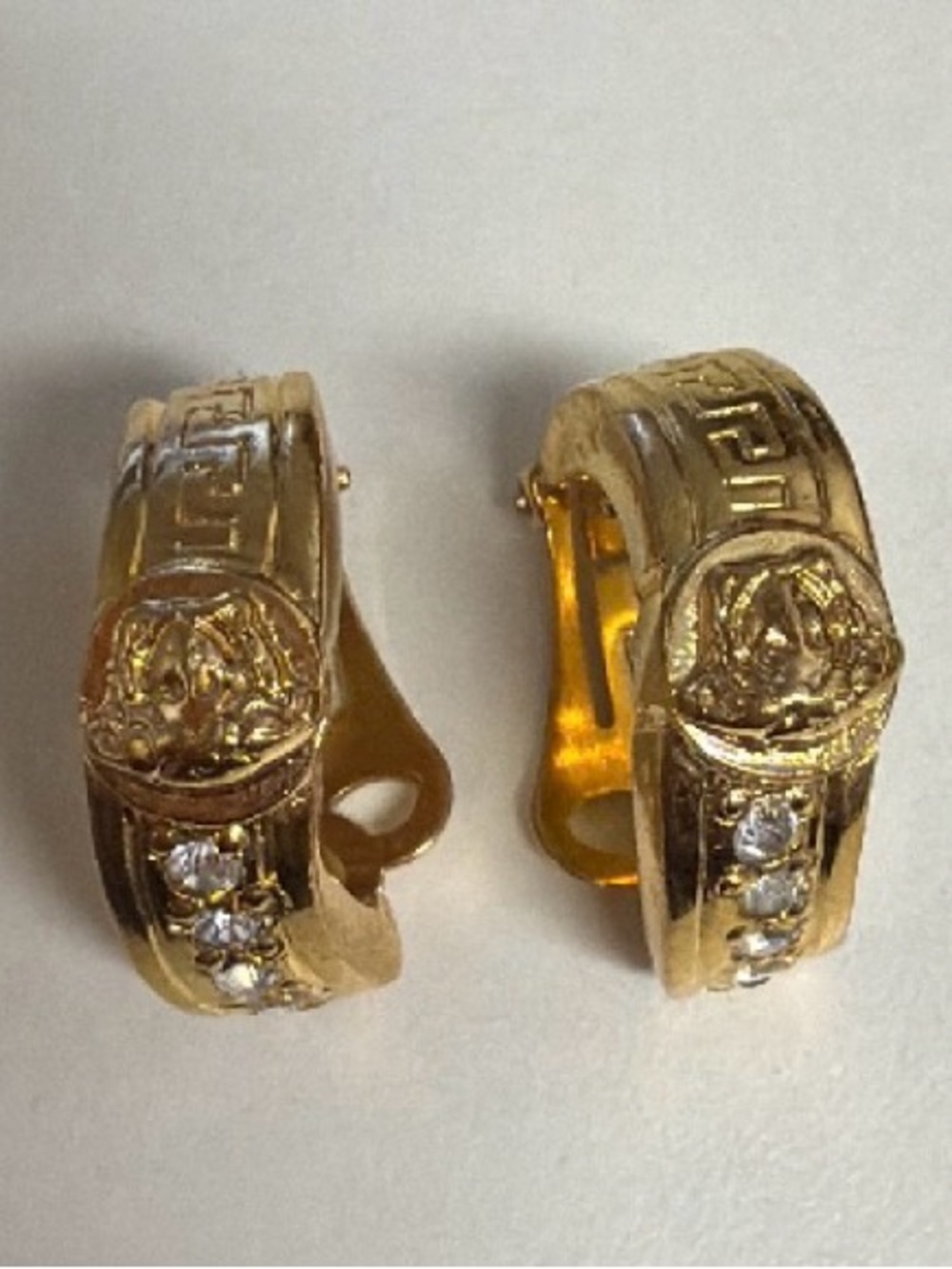 Versace Gold-Tone Medusa Clip-On Earrings with Clear Crystals